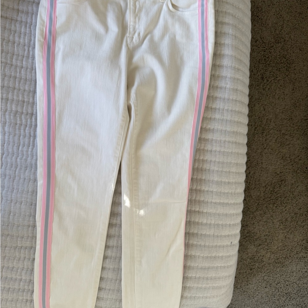 JBrand White Denim Jean -  Pink and Grey Stripes